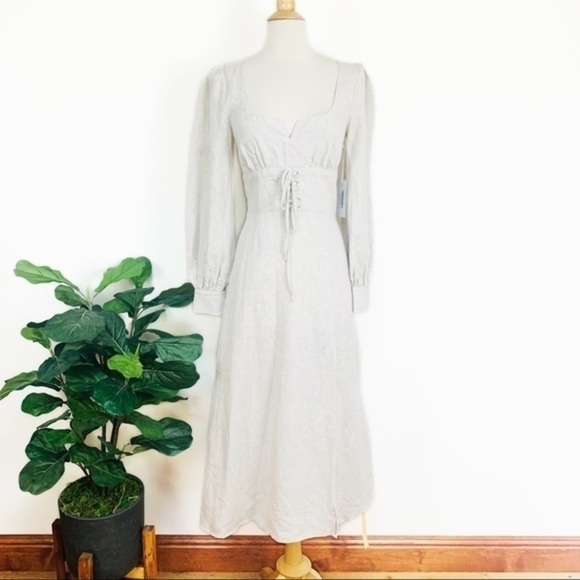💋Reformation Anton linen oatmeal long sleeve midi maxi dress. Size 6 - Picture 3 of 12